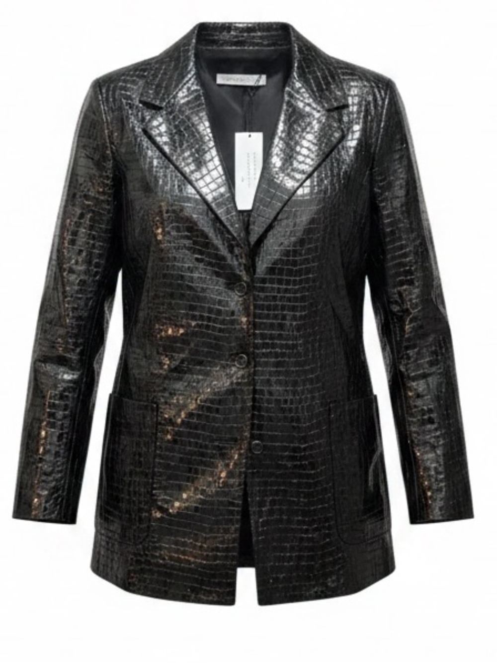 Susana Monaco Black Croc Embossed Longline Blazer Jacket Size S NWT